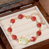 Year Lucky Rabbit Braided Bracelet Chinese Zodiac Rabbit Jade Blessing