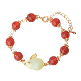 Year Lucky Rabbit Braided Bracelet Chinese Zodiac Rabbit Jade Blessing