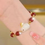 Year Lucky Rabbit Braided Bracelet Chinese Zodiac Rabbit Jade Blessing
