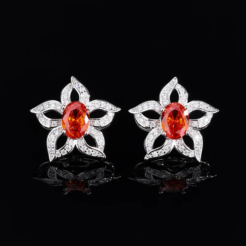 Yellow High Carbon Diamond Petal Flower Earrings Female Jewelry Wedding Gift