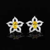 Yellow High Carbon Diamond Petal Flower Earrings Female Jewelry Wedding Gift
