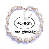 Golden Metal Chains Choker Necklace with Faux Pearl Beads