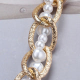 Golden Metal Chains Choker Necklace with Faux Pearl Beads