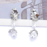 ZA Golden Metal Leaf Dangle Earrings Faux Pearl Indian Jewelry
