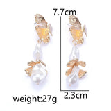 ZA Golden Metal Leaf Dangle Earrings Faux Pearl Indian Jewelry