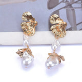 ZA Golden Metal Leaf Dangle Earrings Faux Pearl Indian Jewelry