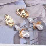 ZA Golden Metal Leaf Dangle Earrings Faux Pearl Indian Jewelry