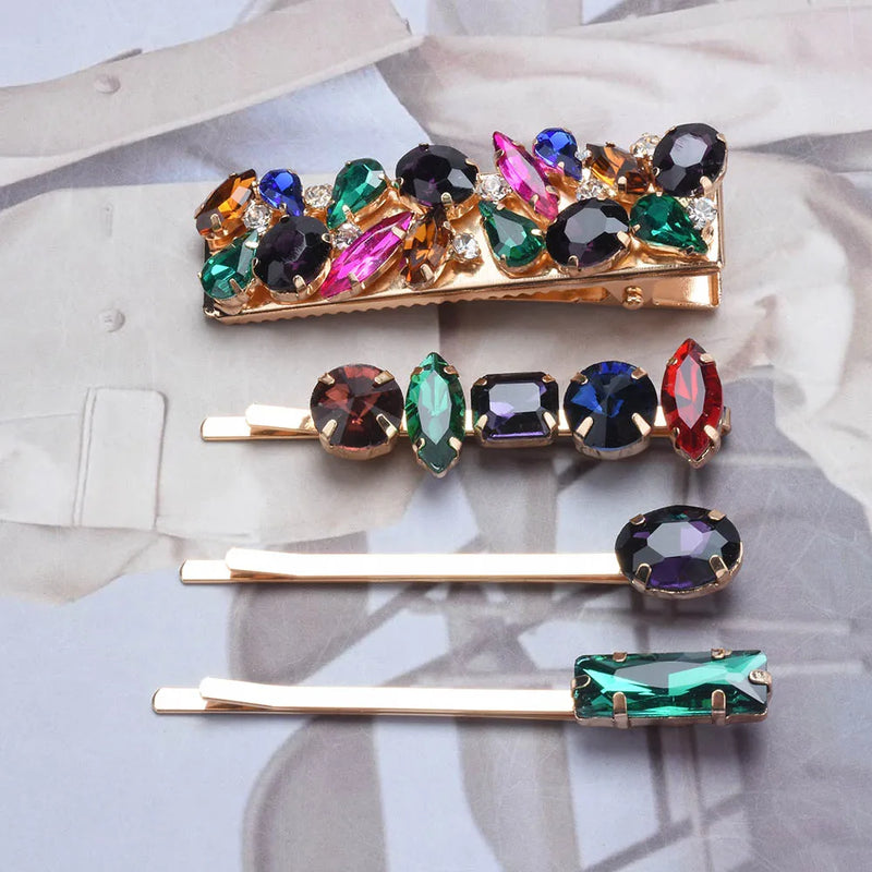 Multicolor Glass Crystal Hair Clips Metal Rhinestone Hairpins