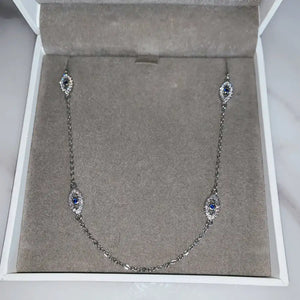 Micro Pave CZ Evil Eye Charm Pendant 925 Sterling Silver Chain Women Necklace