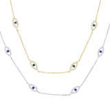 Micro Pave CZ Evil Eye Charm Pendant 925 Sterling Silver Chain Women Necklace