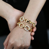 Geometric Round Oval Chain Bracelet with CZ Paved Circle, Bling Jewelry