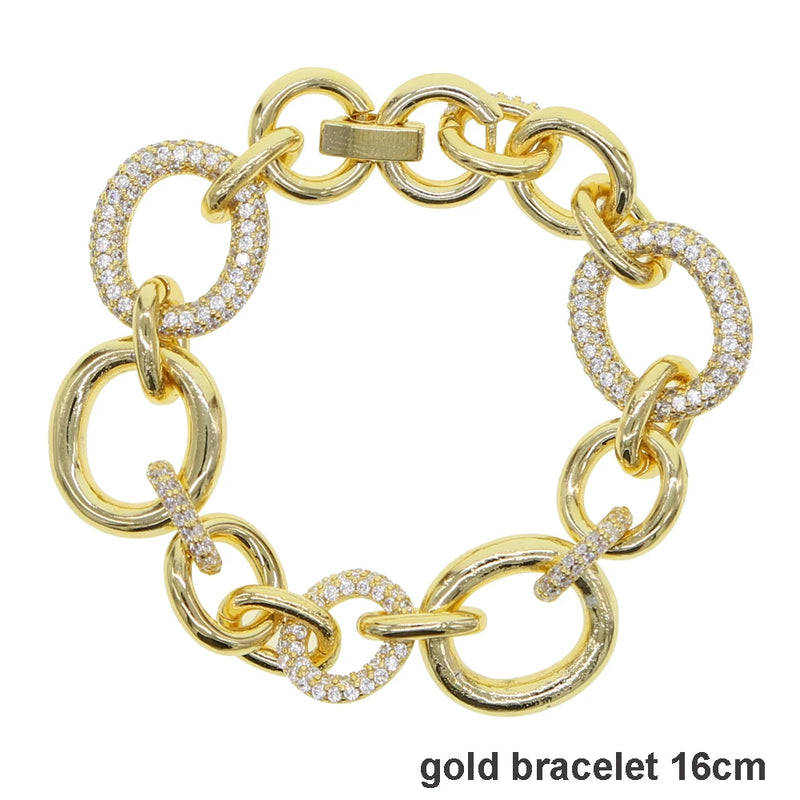 Geometric Round Oval Chain Bracelet with CZ Paved Circle, Bling Jewelry
