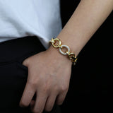 Geometric Round Oval Chain Bracelet with CZ Paved Circle, Bling Jewelry