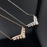 Classic S925 Sterling Silver V-shaped Pearl Diamond Necklace