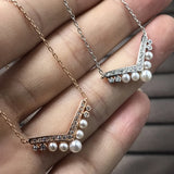 Classic S925 Sterling Silver V-shaped Pearl Diamond Necklace