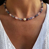 Colorful Stone Freshwater Pearl Irregular Sense INS Necklace