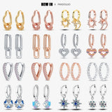 Rose Heart Drop Earrings 925 Silver Women Jewelry Gift