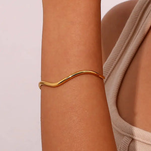 Wave Shape Cuff Bracelet Waterproof Stainless Steel Bangles For Women