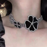Rhinestone Flower Necklace Exaggerated Choker