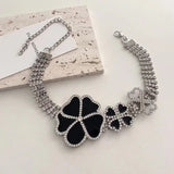Rhinestone Flower Necklace Exaggerated Choker