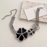 Rhinestone Flower Necklace Exaggerated Choker