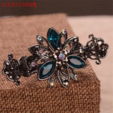 Alloy Hairpins Crab Claw Clip With Crystal Flower Vintage Hair Clip