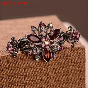 Alloy Hairpins Crab Claw Clip With Crystal Flower Vintage Hair Clip