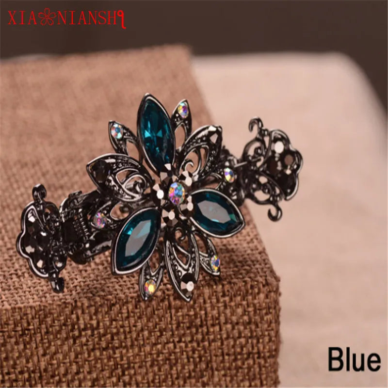 Alloy Hairpins Crab Claw Clip With Crystal Flower Vintage Hair Clip