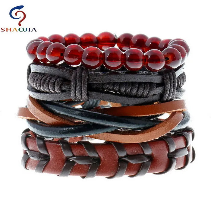 Men Leather Bracelet Wax Line Hand Jewelry