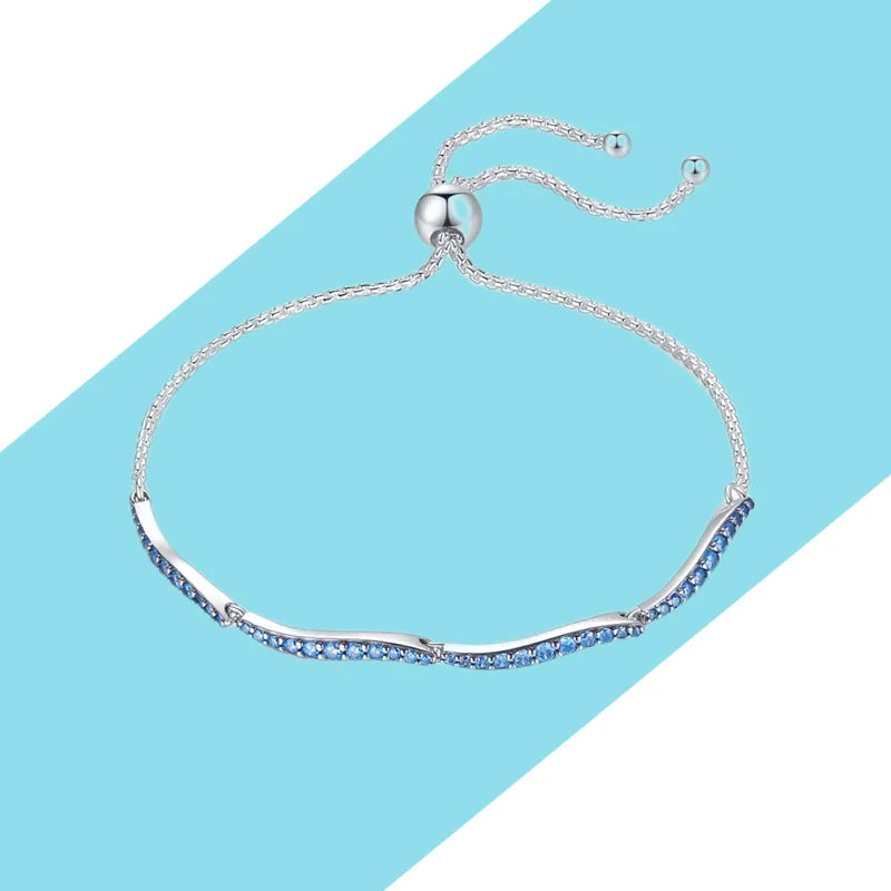 925 Silver Wave Shape Bracelet for Women Adjustable Figure 8 Jewelry