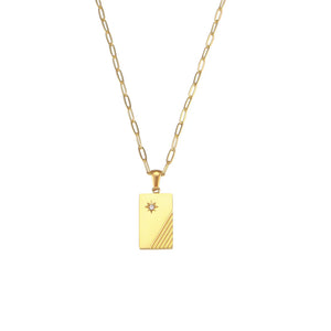 Stainless Steel CZ Paved Pendant Necklace