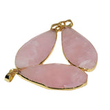 Rose Quartz Water Drop Pendant Necklace Natural Bezel Stone