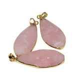 Rose Quartz Water Drop Pendant Necklace Natural Bezel Stone
