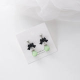 Mint Green Mori Earrings Geometric Long Pearl Tassel Flower Stud Earrings