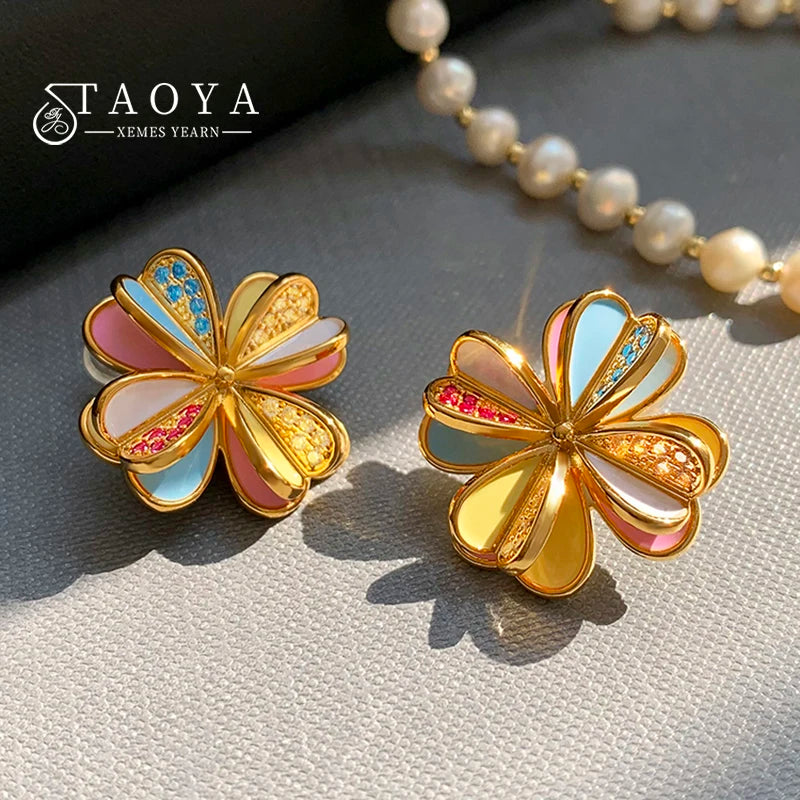Enamel Flower Petal Stud Earrings - Christmas Jewelry