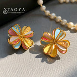 Enamel Flower Petal Stud Earrings - Christmas Jewelry