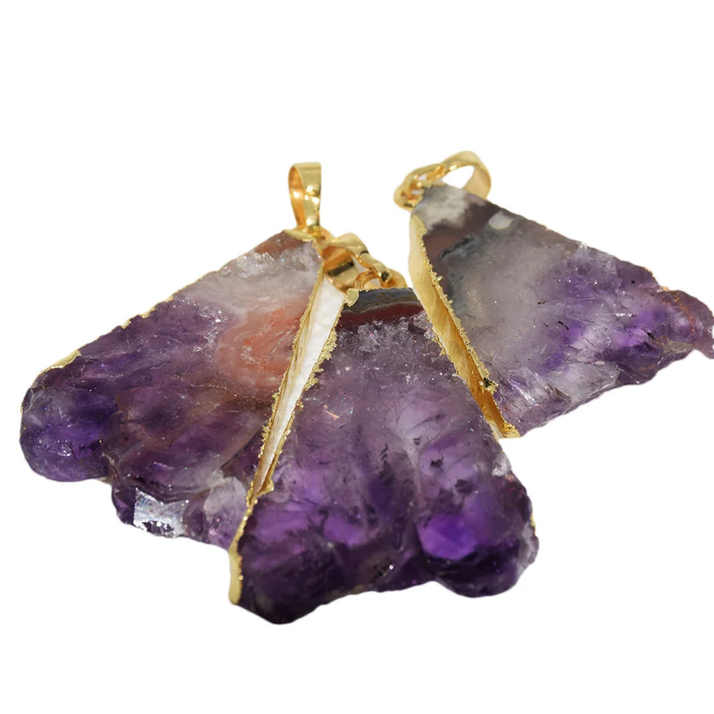 Purple Amethyst Crystal Triangle Pendant Necklace Women