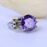 Purple Crystal Rings With Green Leaves 14mm CZ Wedding Engagement Rings
