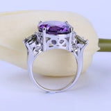 Purple Crystal Rings With Green Leaves 14mm CZ Wedding Engagement Rings
