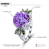 Purple Crystal Rings With Green Leaves 14mm CZ Wedding Engagement Rings