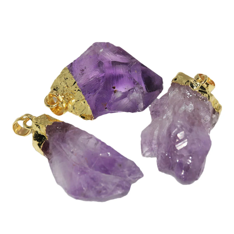 Purple Crystal Stone Pendant for Women Necklace Geode Druzy Amethyst Jewelry