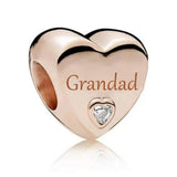 925 Silver Grandad Heart Dangle Charm Beads, DIY Bracelet Necklace Jewelry
