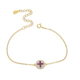 925 Silver Delicate Cross Cz Charm Bracelet for Women
