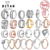 925 Silver Round Crystal Ring Heart Wishbone Engagement Wedding Rings