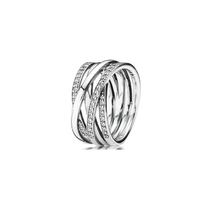 925 Silver Round Crystal Ring Heart Wishbone Engagement Wedding Rings