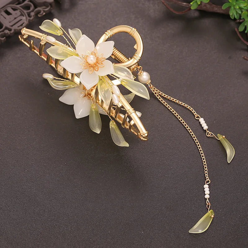 Retro Flower Butterfly Tassel Crab Hair Clip Metal Hair Claw Pearl Shark Clip