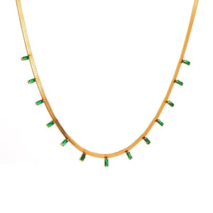 Green Zircon Flat Snake Chain Necklace Bracelet Set