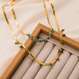 Green Zircon Flat Snake Chain Necklace Bracelet Set