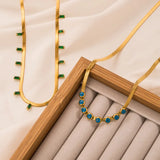Green Zircon Flat Snake Chain Necklace Bracelet Set