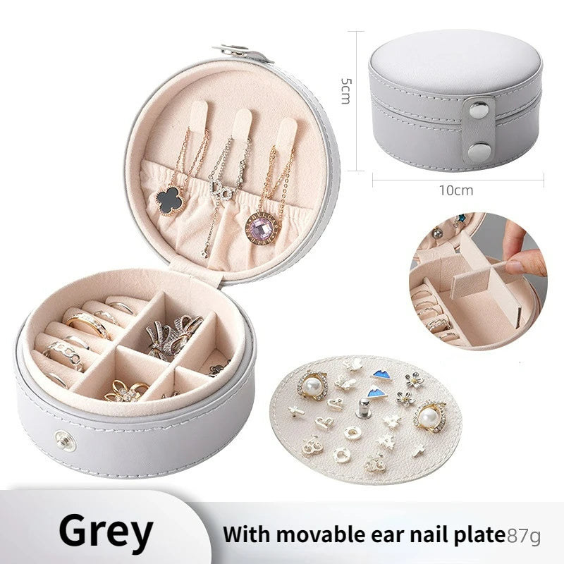 Round Portable Jewelry Box Jewelry Organizer Display Travel Jewelry Case